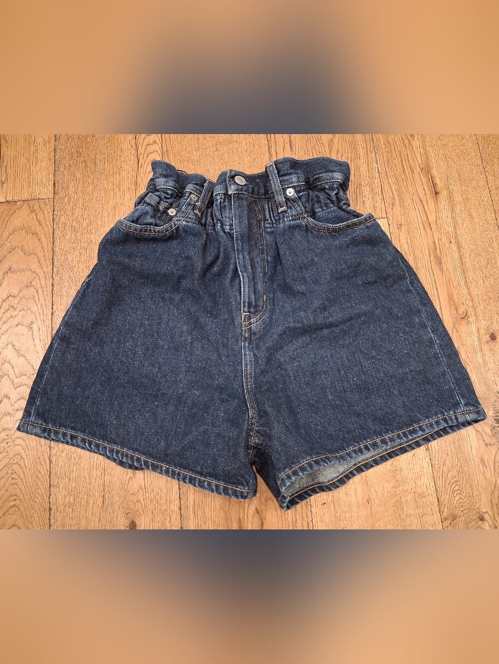 GANNI x Levis Ruffled-trimmed Denim Shorts, Dark Denim, Size 26